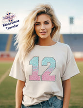 Load image into Gallery viewer, 8” Three Color Ombre Jersey Number Made To Order Rhinestone Transfer (1-3 Business Day TAT)