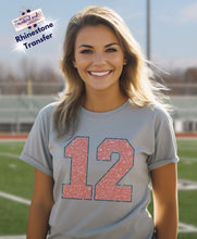 Load image into Gallery viewer, 8” Two Color Outlined Jersey Number Made To Order Rhinestone Transfer (1-3 Business Day TAT)