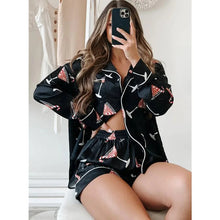 Load image into Gallery viewer, Christmas Pajama Sets for Women Candy Cane Print | Long Sleeve Shirt Top with Shorts Sleepwear Loungewear