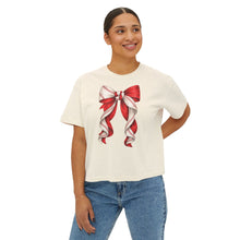 Load image into Gallery viewer, Coquette Baseball Bow Comfort Colors Boxy Tee — Women's Crop Baseball Mom Shirt