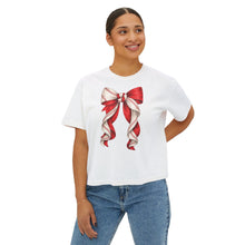 Load image into Gallery viewer, Coquette Baseball Bow Comfort Colors Boxy Tee — Women's Crop Baseball Mom Shirt