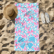 Load image into Gallery viewer, Customizable Coquette Bows Beach Towel, Preppy Girl, Bridal Gift, Personalized Pool Towel, Summer Towel, Personalized Pool Towel