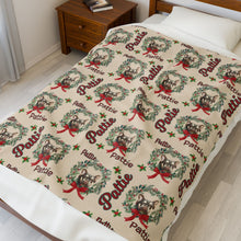 Load image into Gallery viewer, Customizable Pet Christmas Wreath Cozy Velveteen Plush Blanket - Soft Throw, Perfect for Cuddling, Home Decor, Gift for Her, Holiday Comfort, Customized