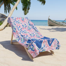 Load image into Gallery viewer, Customizable Pink Purple Coquette Bows Beach Towel, Preppy Girl, Bridal Gift, Personalized Pool Towel, Summer Towel, Personalized Pool Towel