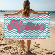 Load image into Gallery viewer, Customizable Retro Chevron Beach Towel - Coquette, Preppy Girl, Bridal Gift, Personalized Pool Towel, Summer Towel