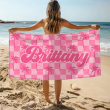 Load image into Gallery viewer, Customizable Retro Palm Tree Beach Towel - Personalized Pool Towel, Summer Gift, Preppy Girl Towel