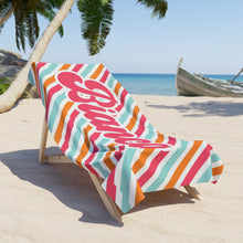 Load image into Gallery viewer, Customizable Tropical Stripes Beach Towel - Personalized Summer Pool Bridal Gift, Preppy Girl Towel, Coquette Towel, Custom