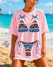 Load image into Gallery viewer, Faux Sequin Stars and Stripes Bikini DTF Transfer | Adult and Youth (325 HOT Peel)