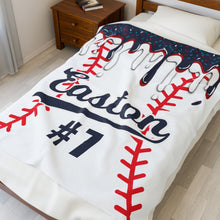 Load image into Gallery viewer, Navy and Red Baseball Cotton Candy Drip Velveteen Plush Blanket — Ultra-Soft Cozy Sports Throw, Baseball Mom, Baseball Gift