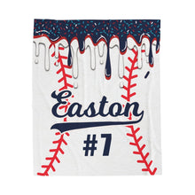 Load image into Gallery viewer, Navy and Red Baseball Cotton Candy Drip Velveteen Plush Blanket — Ultra-Soft Cozy Sports Throw, Baseball Mom, Baseball Gift