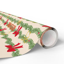 Load image into Gallery viewer, Personalized Christmas Garland and Bow Wrapping Paper- Christmas Gift Wrap, Custom Name Holiday Gift Wrap, Seasonal Wrapping Supplies