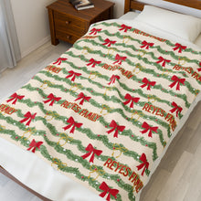 Load image into Gallery viewer, Personalized Christmas Garland and Bows Velveteen Plush Blanket - Soft Throw, Christmas Home Decor, Gift for Her, Customized Holiday, Christmas Tree