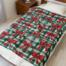 Load image into Gallery viewer, Personalized Christmas Plaid and Bows Velveteen Plush Blanket - Soft Throw, Christmas Home Decor, Gift for Her, Customized Holiday, Christmas Tree