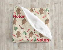Load image into Gallery viewer, Personalized Gingerbread Man Candy Cane Christmas Velveteen Plush Blanket - Soft Throw, Christmas Home Decor, Gift for Him, Customized Holiday, Santa