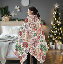 Load image into Gallery viewer, Personalized Gingerbread Man Christmas Velveteen Plush Blanket - Soft Floral Throw, Christmas Home Decor, Gift for Her, Customized Holiday, Santa
