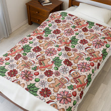 Load image into Gallery viewer, Personalized Gingerbread Man Christmas Velveteen Plush Blanket - Soft Floral Throw, Christmas Home Decor, Gift for Her, Customized Holiday, Santa