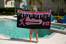 Load image into Gallery viewer, Personalized Ice Cream Drip Softball Beach Towel, Summer Accessory, Gift for Softball Player, Softball Mom, Sports Towel, Poolside Towel