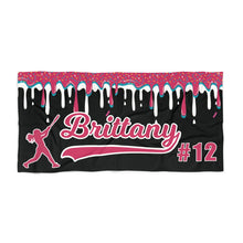 Load image into Gallery viewer, Personalized Ice Cream Drip Softball Beach Towel, Summer Accessory, Gift for Softball Player, Softball Mom, Sports Towel, Poolside Towel