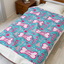 Load image into Gallery viewer, Personalized Pet Christmas Dog Bone Cozy Velveteen Plush Blanket - Soft Throw, Holiday Pet Gift, Custom Pet Name, Dog Throw