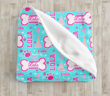 Load image into Gallery viewer, Personalized Pet Christmas Dog Bone Cozy Velveteen Plush Blanket - Soft Throw, Holiday Pet Gift, Custom Pet Name, Dog Throw