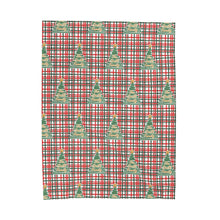 Load image into Gallery viewer, Personalized Plaid and Christmas Tree Doodle Velveteen Plush Blanket - Soft Floral Throw, Christmas Home Decor, Gift for Her, Customized Holiday