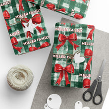 Load image into Gallery viewer, Personalized Preppy Christmas Plaid and Bow Wrapping Paper- Christmas Gift Wrap, Custom Name Holiday Gift Wrap, Seasonal Wrapping Supplies