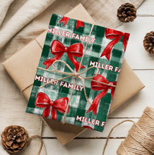 Load image into Gallery viewer, Personalized Preppy Christmas Plaid and Bow Wrapping Paper- Christmas Gift Wrap, Custom Name Holiday Gift Wrap, Seasonal Wrapping Supplies