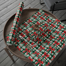 Load image into Gallery viewer, Personalized Preppy Christmas Plaid and Bow Wrapping Paper- Christmas Gift Wrap, Custom Name Holiday Gift Wrap, Seasonal Wrapping Supplies
