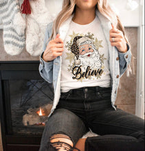 Load image into Gallery viewer, PO SHIPS 11/13 Gold Believe Santa Clear Film DTF Transfer (325 HOT Peel)