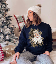 Load image into Gallery viewer, PO SHIPS 11/13 Gold Believe Santa Clear Film DTF Transfer (325 HOT Peel)