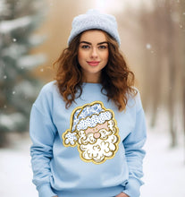 Load image into Gallery viewer, PO SHIPS 11/6 Blue Floral Santa Clear Film DTF Transfer | Adult and Youth (325 HOT Peel)