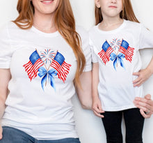Load image into Gallery viewer, PO SHIPS 4/11 Coquette USA Flags Clear Film DTF Transfer | Adult | Youth (325 Hot Peel)