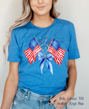 Load image into Gallery viewer, PO SHIPS 4/11 Coquette USA Flags Clear Film DTF Transfer | Adult | Youth (325 Hot Peel)