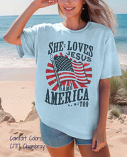 Load image into Gallery viewer, PO SHIPS 4/11 She Loves Jesus and America Too Clear Film DTF Transfer (325 HOT Peel)