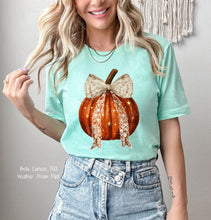 Load image into Gallery viewer, PO SHIPS 9/4 Clear Film DTF Transfer | Coquette Lace Bow Pumpkin (325 HOT Peel)