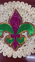 Load and play video in Gallery viewer, RTS Sequin Flor De Lis 10" Mardi Gras Chenille Iron On Patch