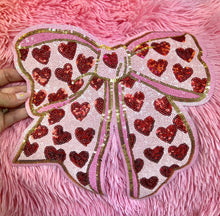 Load image into Gallery viewer, RTS 11" Pink Hearts Coquette Bow Sequin Iron On Patch
