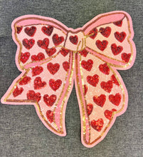 Load image into Gallery viewer, RTS 11" Pink Hearts Coquette Bow Sequin Iron On Patch