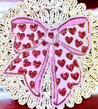 Load image into Gallery viewer, RTS 11" Pink Hearts Coquette Bow Sequin Iron On Patch