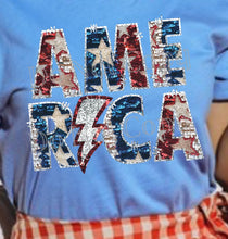 Load image into Gallery viewer, RTS Clear Film Screen Print Transfer | America Bolt Faux Sequin (325 HOT Peel)