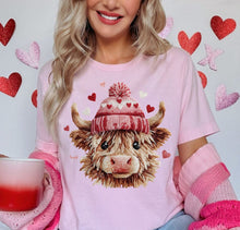 Load image into Gallery viewer, RTS Crochet Valentine Highland Cow DTF Transfer | Adult Youth (325 HOT Peel)