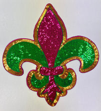 Load image into Gallery viewer, RTS Sequin Flor De Lis 10" Mardi Gras Chenille Iron On Patch