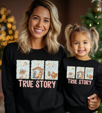 Load image into Gallery viewer, RTS True Story Nativity Crochet Yarn Clear Film DTF Transfer | Adult Youth (325 HOT Peel)