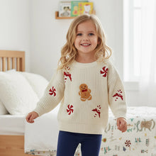 Load image into Gallery viewer, Toddler Baby Christmas Sweaters for Boys Girls Candy Gingerbread Man Embroidered Ribbed Long Sleeve Knitted Tops