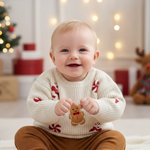 Load image into Gallery viewer, Toddler Baby Christmas Sweaters for Boys Girls Candy Gingerbread Man Embroidered Ribbed Long Sleeve Knitted Tops