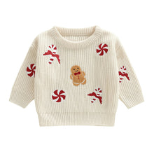 Load image into Gallery viewer, Toddler Baby Christmas Sweaters for Boys Girls Candy Gingerbread Man Embroidered Ribbed Long Sleeve Knitted Tops