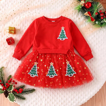 Load image into Gallery viewer, Toddler Kids Christmas Dress Xmas Tree Embroidery Long Sleeve Pullover A Line Sweatshirts Dress New Year Gifts
