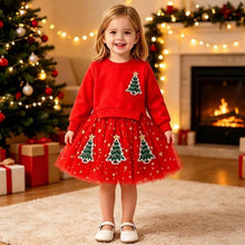 Load image into Gallery viewer, Toddler Kids Christmas Dress Xmas Tree Embroidery Long Sleeve Pullover A Line Sweatshirts Dress New Year Gifts