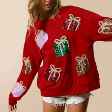 Load image into Gallery viewer, Women's Christmas Sweatshirt Sequin Present Box Crew Neck Long Sleeve Loose Pullover Tops Casual Hoodie Streetwear