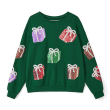 Load image into Gallery viewer, Women's Christmas Sweatshirt Sequin Present Box Crew Neck Long Sleeve Loose Pullover Tops Casual Hoodie Streetwear